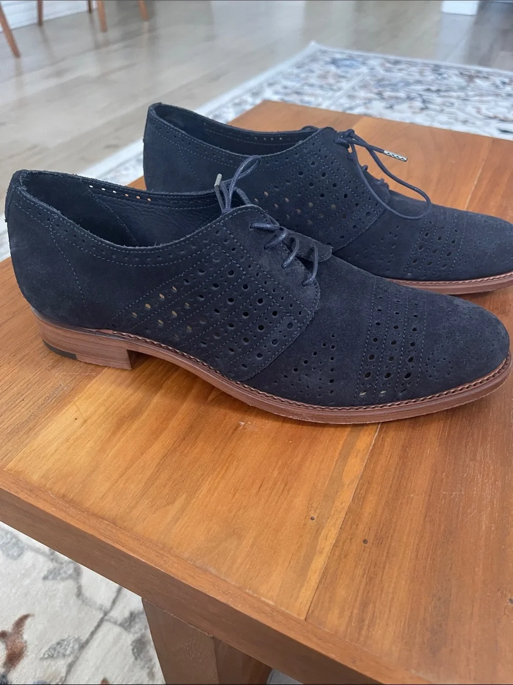 Navy Suede Lace-Up Brogue Flats - Classic Women's Loafers